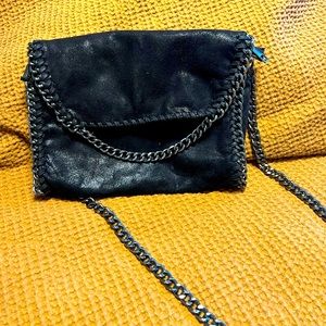 Black and chrome chain crossbody bag
